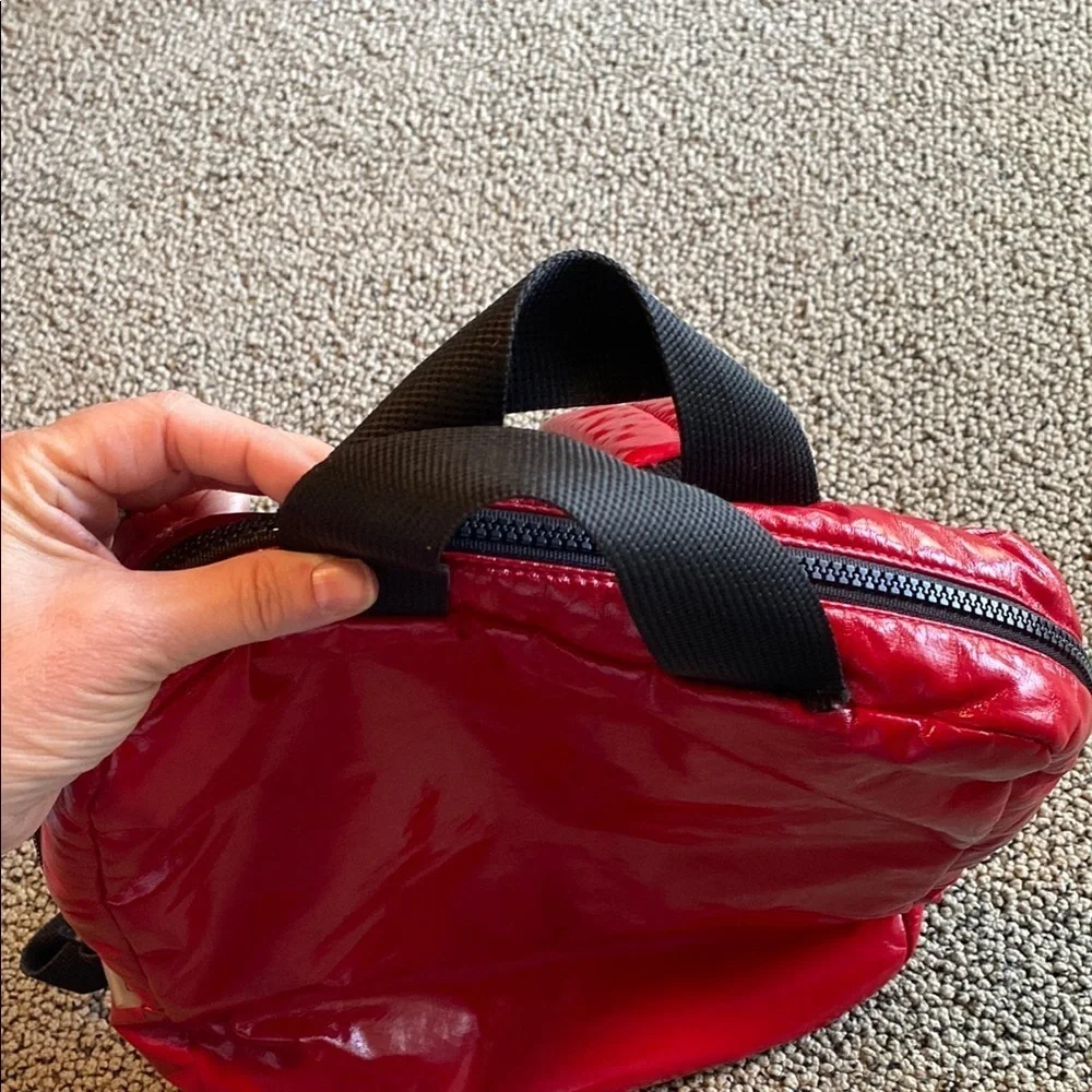 Candy Apple Red Glossy Backpack with Reflective Finish